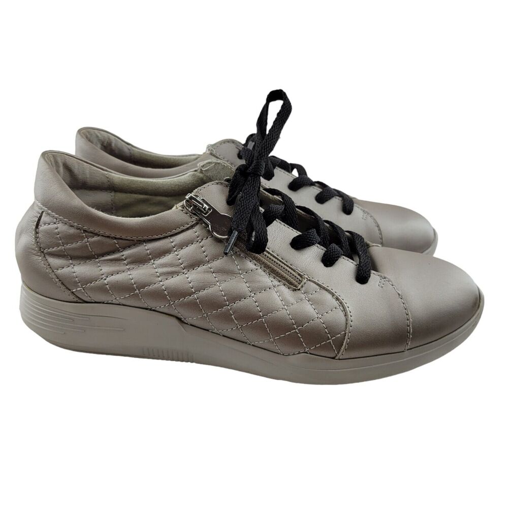 Munro Emmie Sneakers Womens 8 N Narrow Metallic Gray Silver Leather Lace Up Zip